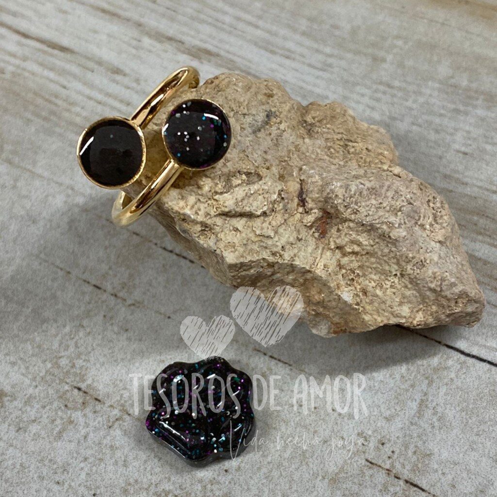 Anillo doble chapa de oro con cenizas y figura de rosa con cenizas