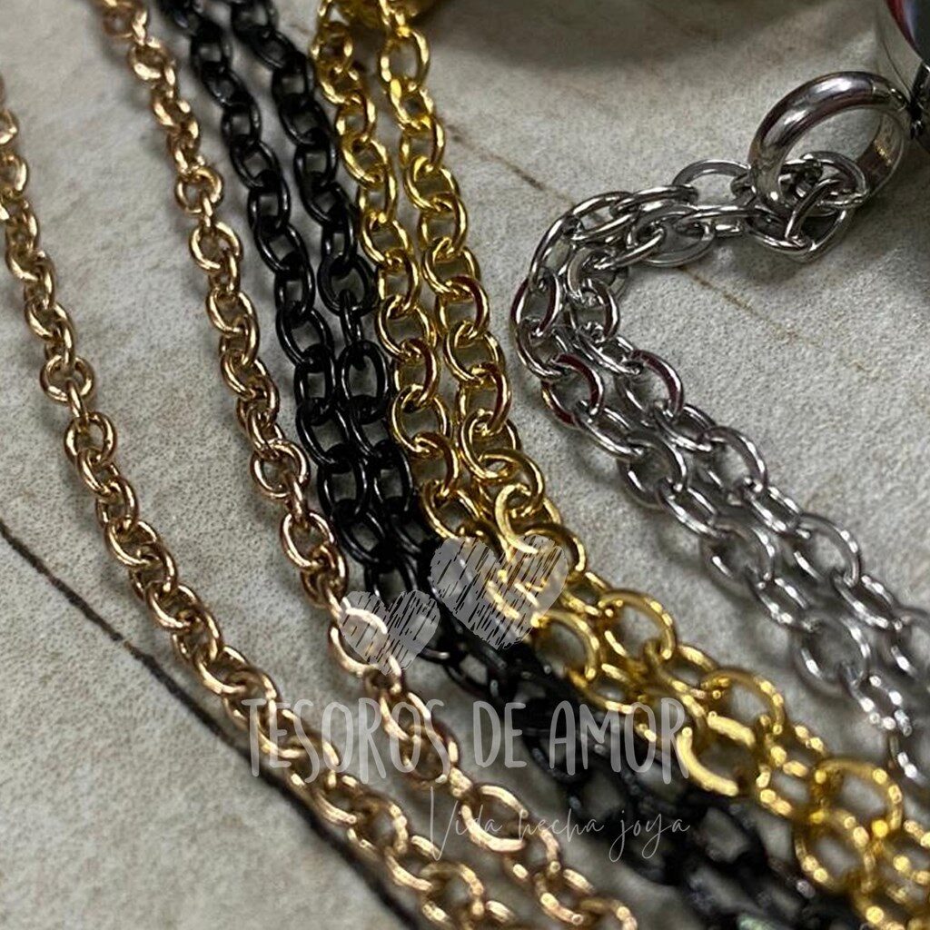 Cadenas de relicarios en oro rosa, negro, dorado y plata