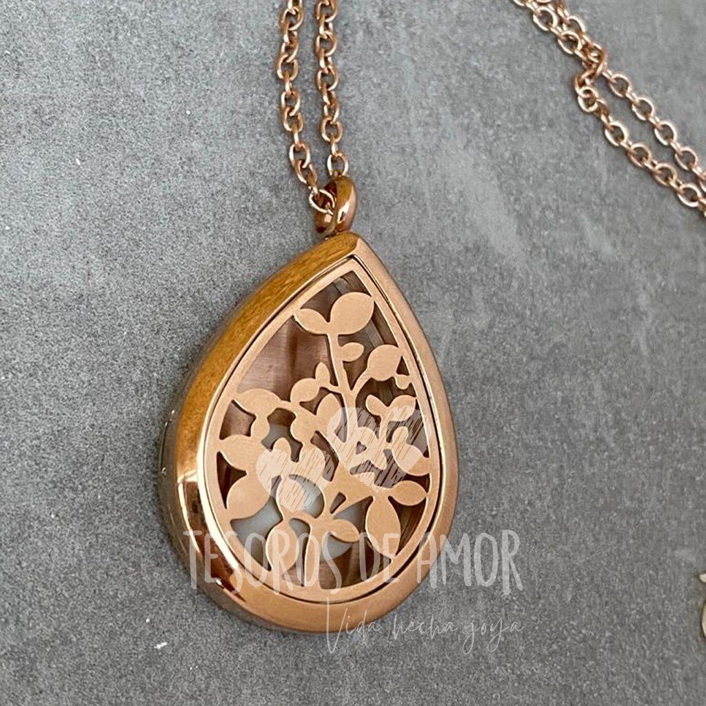 Relicario gota oro rosa