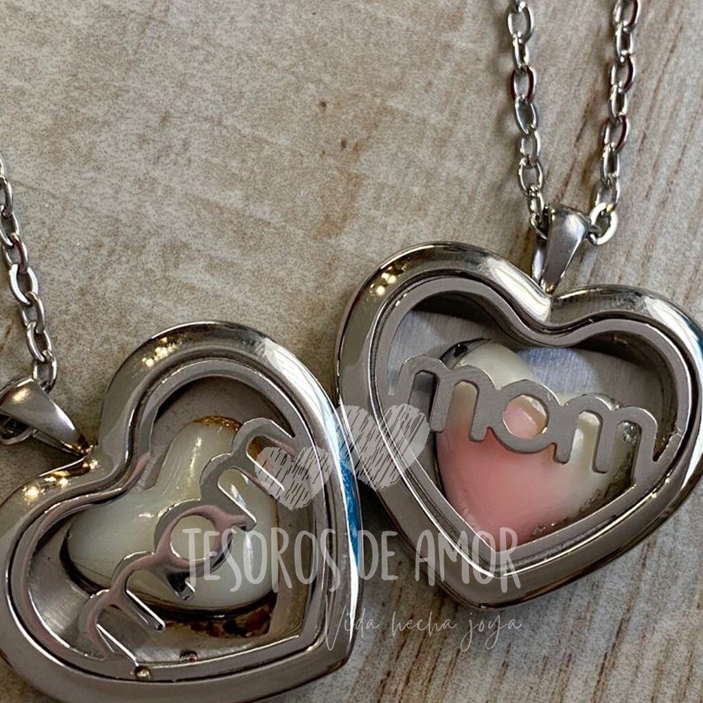 Relicario mom con figuras de leche corazón y glitter