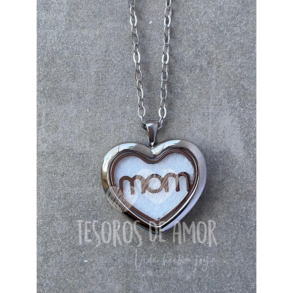 Relicario plata corazón mom