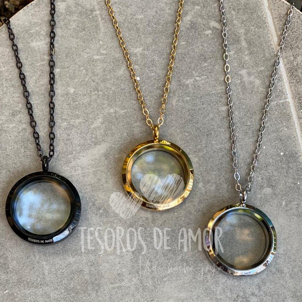 Relicario lisos en negro dorado y plata